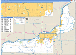 Rock Island County, IL Wall Map Zip Code Basic Style 2026